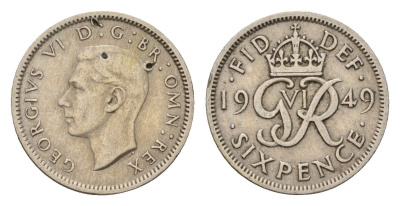 Великобритания 6 пенсов 1949 Георг VI (1936-1952) KM 875, Spink 4110 медно-никель 99-956
