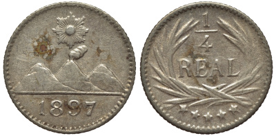 Гватемала 1/4 реала 1897 5 звезд, Испанское правление KM 162 серебро 112-1237