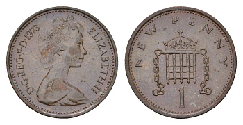Великобритания 1 новый пенни 1973 Елизавета II (1952-2022) KM 915, Spink 4237 (B1) бронза 99-425