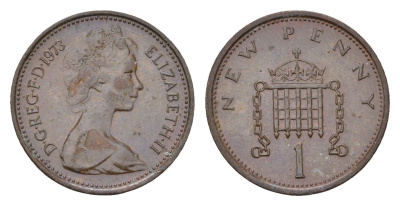 Великобритания 1 новый пенни 1973 Елизавета II (1952-2022) KM 915, Spink 4237 (B1) бронза 99-425