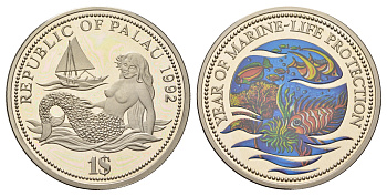 Палау 1 доллар 1992 Год защиты морской жизни KM 1 медно-никель PROOF 11-271-33