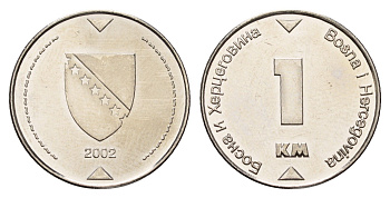 Босния и Герцеговина 1 марка 2002 KM 118 сталь плакированная никелем UNC 117-936
