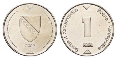 Босния и Герцеговина 1 марка 2002 KM 118 сталь плакированная никелем UNC 117-936