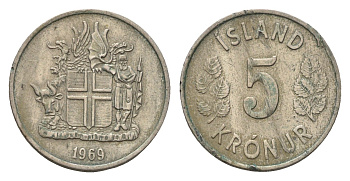 Исландия 5 крон 1969 KM 18 медно-никель 4685-1026
