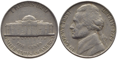 США 5 ЦЕНТОВ 1979 ДЖЕФФЕРСОН KM А192 медно-никель 31-636