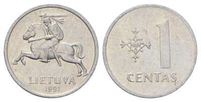 Литва 1 цент (сент) 1991 год-тип KM 85 алюминий 4682-155