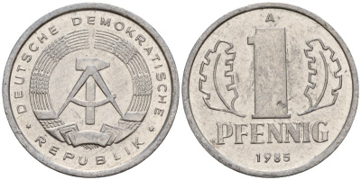 ГДР 1 пфенниг 1985 A KM 8.2 алюминий 188-1243