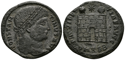 Римская Империя нуммий 326 - 328 Константин I Великий PROVIDENTIAE AVGG Фессалоника Good Very fine RIC 153 бронза 1073-6-46