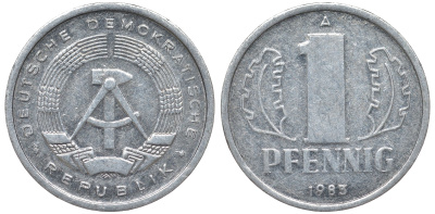 ГДР 1 ПФЕННИГ 1983 A алюминий 62-1237