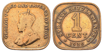 Стрейтс-Сетлментс (Стрейтс Сетлментс) 1 цент 1920 Георг V (1910-1936) KM 32 бронза 4697-1254