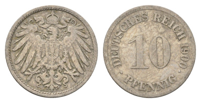 Германия 10 пфеннигов 1900 D KM 12, J. 13 медно-никель 4696-711