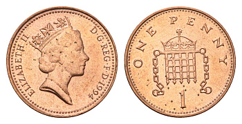 Великобритания 1 пенни 1994 Елизавета II (1952-2022) KM 935a, Spink 4391 (B4) сталь плакированная медью 4685-157