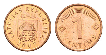 Латвия 1 сантим 2007 KM 15 сталь плакированная медью UNC 4689-864