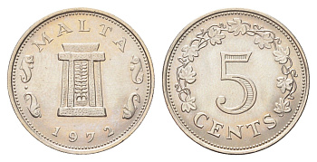 Мальта 5 центов 1972 KM 10 медно-никель UNC 4706-453