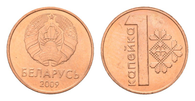 Беларусь 1 копейка 2009 год-тип KM 561 сталь плакированная медью UNC 112-532