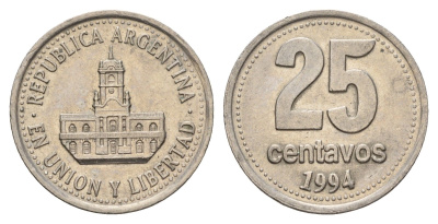 Аргентина 25 сентаво 1994 ратуша Буэнос-Айреса KM 110a медно-никель 4575-756