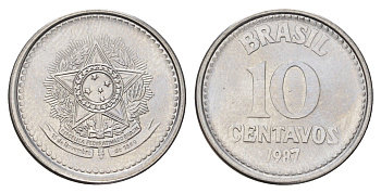 Бразилия 10 сентаво 1987 KM 602, Schon 111 нержавеющая сталь UNC 4682-434