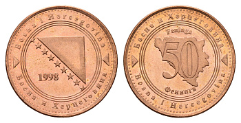 Босния и Герцеговина 50 фенингов 1998 KM 117 сталь плакированная медью UNC 117-612