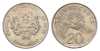 Сингапур 20 центов 1988 KM 52 медно-никель 4579-1016
