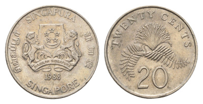 Сингапур 20 центов 1988 KM 52 медно-никель 4579-1016