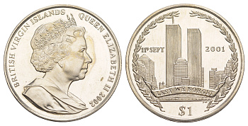 Британские Виргинские острова 1 доллар 2002 9/11 (11 сентября) - Всемирный торговый центр KM 207 медно-никель BU 1078-5-24