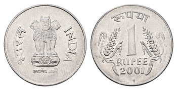 Индия 1 рупия 2001 KM 92.2 нержавеющая сталь UNC 4699-352