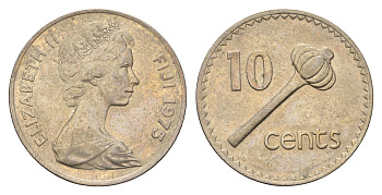 Фиджи 10 центов 1975 Елизавета II (1952-2022), булава KM 30 медно-никель 4698-1126