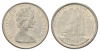 Канада 10 центов 1971 Елизавета II (1952-2022), парусник KM 77 никель 4689-535