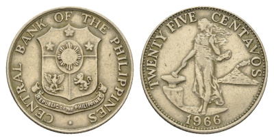 Филиппины 25 сентаво 1966 KM 189 медь никель цинк 4579-1054