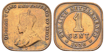Стрейтс-Сетлментс (Стрейтс Сетлментс) 1 цент 1920 Георг V (1910-1936) KM 32 бронза 4697-1258