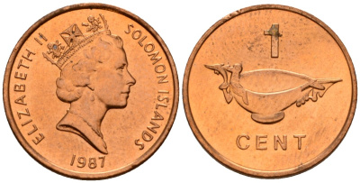 Соломоновы острова 1 цент 1987 Елизавета II (1953-) KM 24 сталь плакированная бронзой aUNC 4602-944