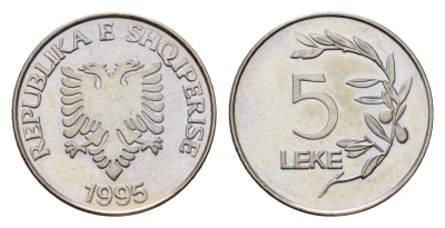 Албания 5 леков 1995 KM 76 сталь плакированное никелем UNC 116-854