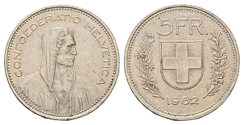Швейцария 5 франков 1982 KM 40a.2 медно-никель 4536-831