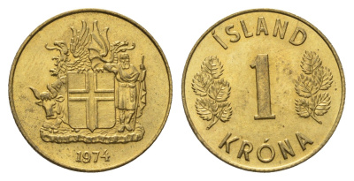 Исландия 1 крона 1974 KM 12a никель латунь UNC 4695-536
