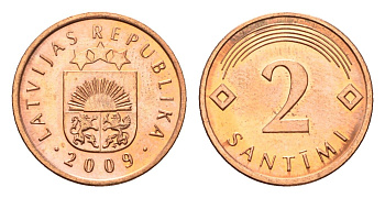 Латвия 2 сантима 2009 KM 21 сталь плакированная медью UNC 4689-953