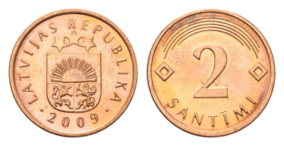 Латвия 2 сантима 2009 KM 21 сталь плакированная медью UNC 4689-953