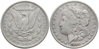 США 1 доллар 1890 Морган доллар KM 110 серебро 272-1244