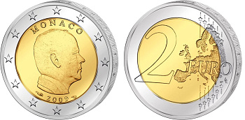 Монако 2 евро 2009 Князь Альберт II KM 195 биметалл UNC 4571-844