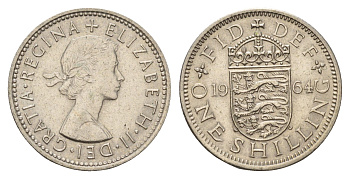 Великобритания 1 шиллинг 1964 Елизавета II (1952-2022), Английский герб KM 904, Spink 4147 медно-никель 4177-427