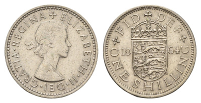 Великобритания 1 шиллинг 1964 Елизавета II (1952-2022), Английский герб KM 904, Spink 4147 медно-никель 4177-427