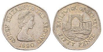 Джерси 50 пенсов 1990 замок Гросне, Елизавета II (1952-2022) KM 58.1 медно-никель 4599-1016