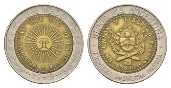 Аргентина 1 песо 1995 KM 112 биметалл 4571-255