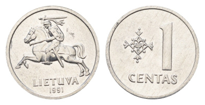 Литва 1 цент (сент) 1991 год-тип KM 85 алюминий UNC 4689-1017