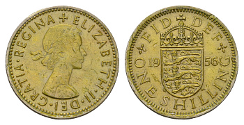 Великобритания 1 шиллинг 1956 Елизавета II (1952-2022), Английский герб KM 904, Spink 4147 медно-никель 4182-1017