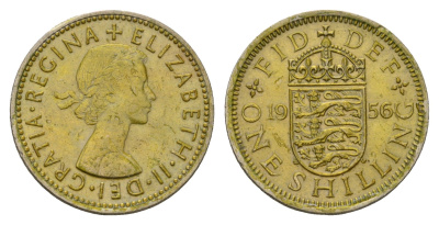 Великобритания 1 шиллинг 1956 Елизавета II (1952-2022), Английский герб KM 904, Spink 4147 медно-никель 4182-1017