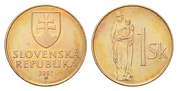 Словакия 1 крона 2007 KM 12 сталь плакированная бронзой UNC 4148-537