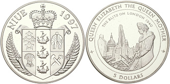 Ниуэ 5 долларов 1997 «Блиц» на Лондон - 1940 KM 173 серебро PROOF 11-087-34