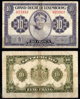 Люксембург 10 франков ND (1944) Pick 44 a (1) бумага 7205-6-1-1