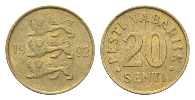 Эстония 20 сентов 1992 KM 23 латунь UNC 4689-656
