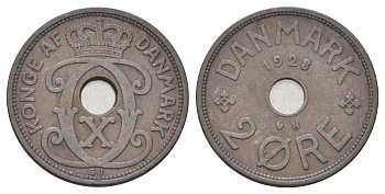 Дания 2 эре 1928 N, Кристиан X (1912-1947) KM 827 бронза 4701-667